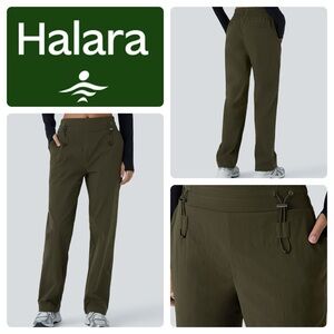 HALARA Green Wear-Resistant Mid Rise Side Pocket Straight Leg Casual Pants